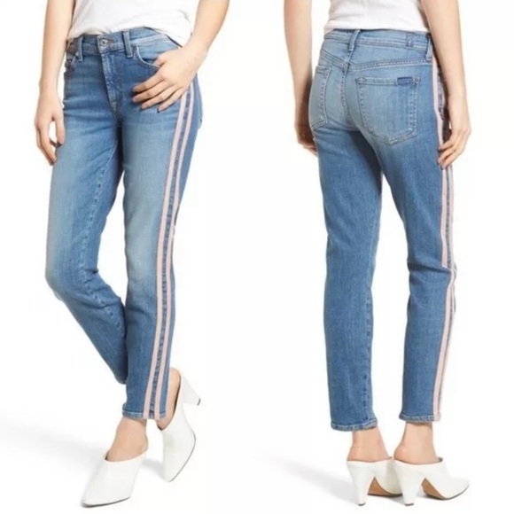 • 7 For All Mankind • Roxanne Straight-Leg Ankle Stripe Denim Jeans • 26 • $229 - Picture 2 of 15